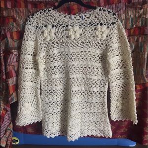 Vintage BoHo 1970s Cream Woven Summer Top - M